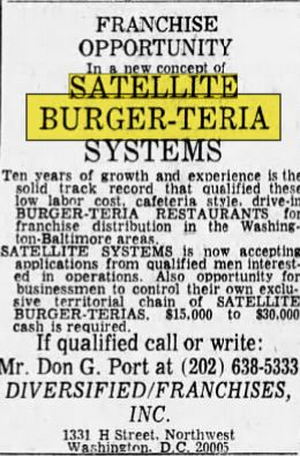 Satellite Burgerteria (Schwarzs Chuck Wagon, Charlies Chuck Wagon) - June 1969 Ad For Franchise In Baltimore Sun